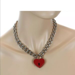 Heart Padlock Pendant Charm 16” Choker